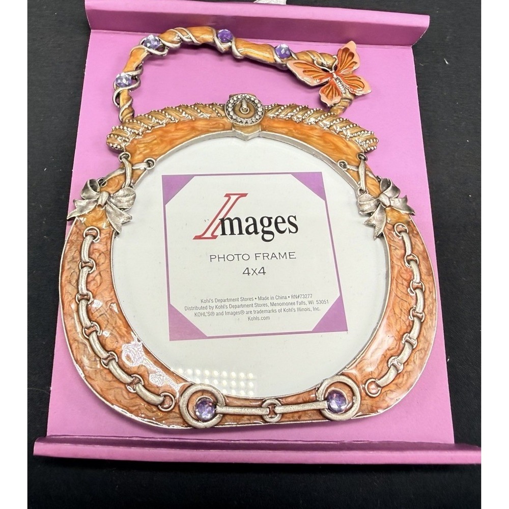 Images Kohl's Purse Photo Frame 4x4 Orange Enamel Butterfly Rhinestone Handbag